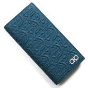 Salvatore Ferragamo Double Gancini Long Wallet Denim Blue